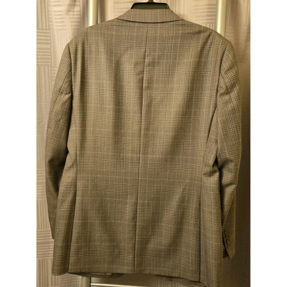Mens Pronto Uomo Wool Blazer 40 Long Brown Plaid Suit‎ Jacket Two Button *Flaw*